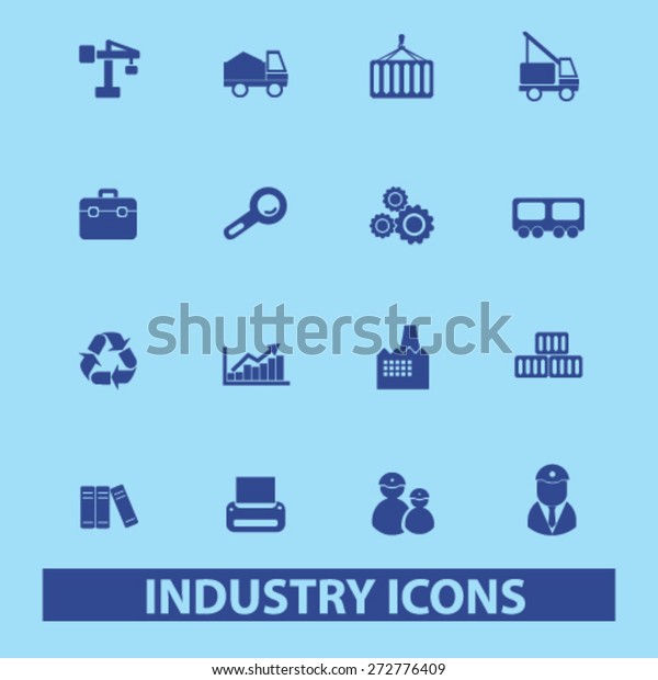 industry,\
factory icons, signs, illustrations set,\
vector
