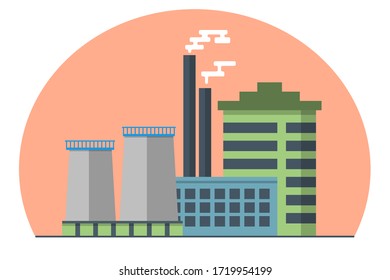 Industry factory industrial pollution with smoke in environment, factory with toxic air. Stock vector illustration