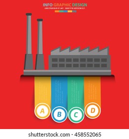 Industry and factory info graphic on red background,vector