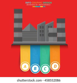 Industry and factory info graphic on red background,vector