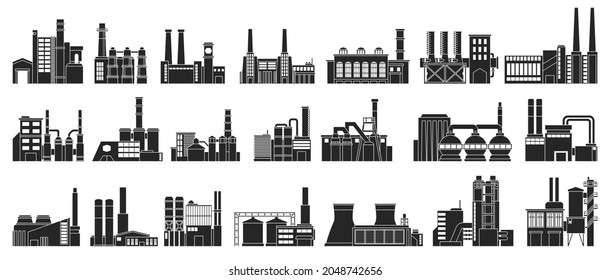 Industry factory isolated black set icon. Vector black set icon manufacturing of building. Vector illustration industry factory on white background.