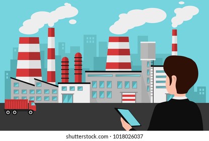 industry factory with manager. Flat style vector illustration.