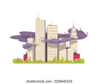 Industry factory pollution composition with cityscape view with clouds of toxic air vector illustration