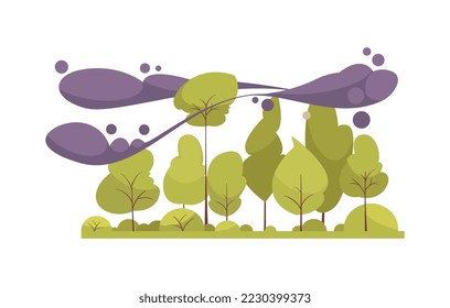 Composición de la contaminación industrial de las fábricas con visión forestal con nubes de ilustraciones de vectores de aire tóxico