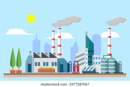 Industry, factory, smoke, industrial plants, power plants, isometric 