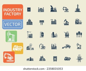 Conjunto de iconos de vectores de fábrica y industria