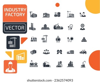 Conjunto de iconos de vectores de fábrica y industria