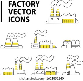 industry factory vector line icon set