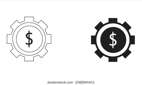 Industry and Finance icon - vector gear with dollar coins, eps 10, isolated on white background.