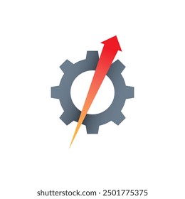 Industry gear and fast red arrow symbol. Arrow and gear concept for industry, business