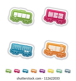 Industry & Heavy industry icons set, pictured here from left to right:  Tank Car, Box Car, Open platform car, Hopper car.