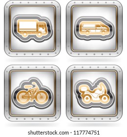 Industry & Heavy industry icons set, pictured here from left to right:  Truck, Van, Bike, Motorbike.