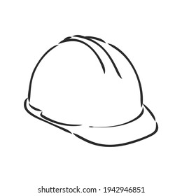 industry helmet cartoon vector and illustration, black and white, hand drawn, sketch style, isolated on white background.