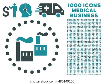 Industry icon with 1000 medical commercial soft blue vector pictograms. Collection style is flat bicolor symbols, white background.