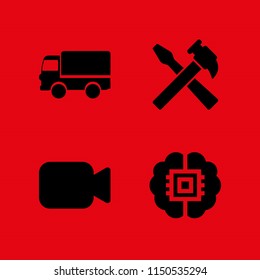 industry icon. 4 industry set with ai, film, deliver and hammer vector icons for web and mobile app