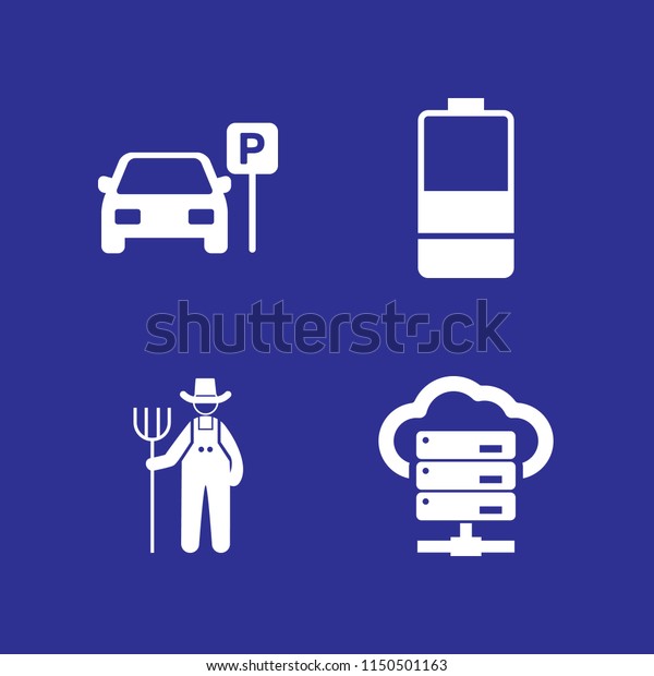 industry icon. 4\
industry set with battery, parked car, farm and server vector icons\
for web and mobile\
app