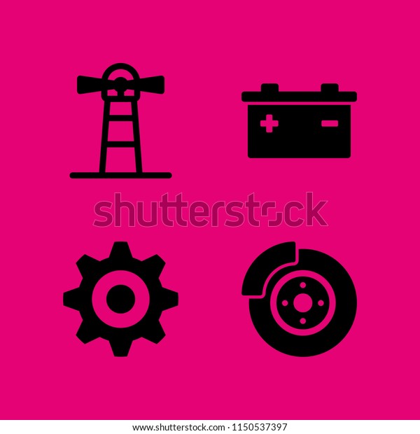 industry icon. 4\
industry set with battery, agriculture, brake and cog vector icons\
for web and mobile\
app
