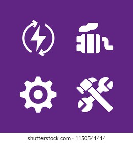 industry icon. 4 industry set with power, tailpipe, hammer and cog vector icons for web and mobile app