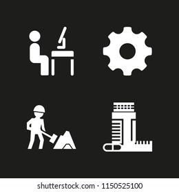 industry icon. 4 industry set with worker, gear and drugs vector icons for web and mobile app