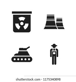 industry icon. 4 industry vector icons set. tank, chemical and power plant icons for web and design about industry theme