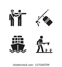 industry icon. 4 industry vector icons set. welder, farmer and scanner icons for web and design about industry theme