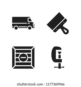 industry icon. 4 industry vector icons set. shipping, construction and delivery truck icons for web and design about industry theme