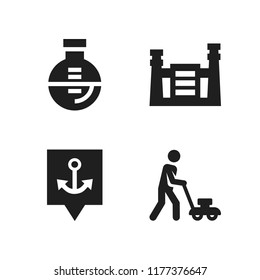industry icon. 4 industry vector icons set. factory, flask and farmer icons for web and design about industry theme