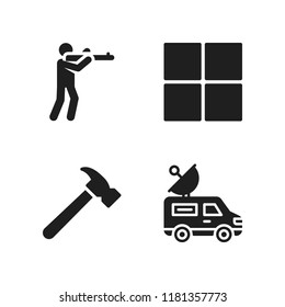 industry icon. 4 industry vector icons set. hammer, shooting and grid icons for web and design about industry theme
