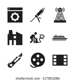 industry icon. 9 industry vector icons set. factory, film and worker icons for web and design about industry theme