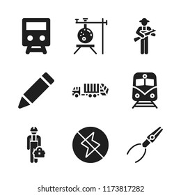 industry icon. 9 industry vector icons set. train front view, pliers and edit icons for web and design about industry theme