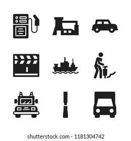 industry icon. 9 industry vector icons set. gas station, jackhammer and truck icons for web and design about industry theme