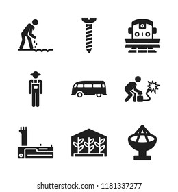 industry icon. 9 industry vector icons set. van, screw and farmer icons for web and design about industry theme