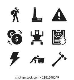 industry icon. 9 industry vector icons set. worker, robot and factory icons for web and design about industry theme