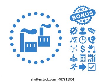 Industry icon with bonus images. Vector illustration style is flat iconic symbols, cobalt color, white background.