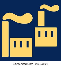 Industry icon from Business Bicolor Set. Vector style: flat symbol, yellow color, rounded angles, blue background.