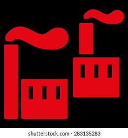 Industry icon from Business Bicolor Set. Vector style: flat symbol, red color, rounded angles, black background.