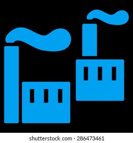 Industry icon from Business Bicolor Set. Vector style: flat symbol, blue color, rounded angles, black background.