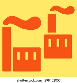 Industry icon from Business Bicolor Set. Vector style is flat symbol, orange color, rounded angles, yellow background.