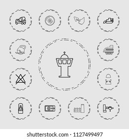 Industry icon. collection of 13 industry outline icons such as jetway, no bleaching, concrete mixer, excavator, office supply. editable industry icons for web and mobile.