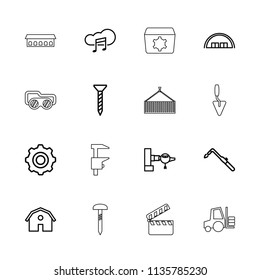 Industry icon. collection of 16 industry outline icons such as jetway, barn, screw, blowtorch, music cloud, gear    sign symb. editable industry icons for web and mobile.