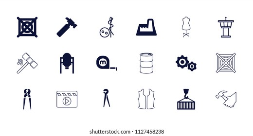 Industry icon. collection of 18 industry filled and outline icons such as tank, no dry cleaning, hummer, cargo on hook, factory. editable industry icons for web and mobile.