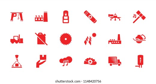 Industry icon. collection of 18 industry filled icons such as forklift, blade saw, electric saw, music cloud, office supply. editable industry icons for web and mobile.