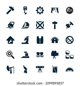 Industry icon. collection of 25 industry filled icons such as barn, sleeveless shirt, hummer, nail gun, sailboat, microscope. editable industry icons for web and mobile.