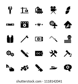 Industry icon. collection of 25 industry filled icons such as airport tower, hammer, sleeveless shirt, wrench, level ruler. editable industry icons for web and mobile.