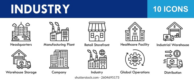 Industry icon collection set. Containing design technology, industrial, business, equipment, factory