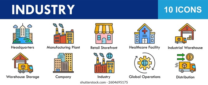 Industry icon collection set. Containing design technology, industrial, business, equipment, factory