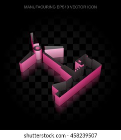 Industry icon: Crimson 3d Windmill made of paper tape on black background, transparent shadow, EPS 10 vector illustration.