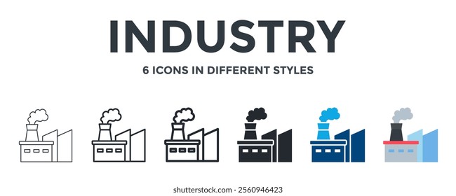 INDUSTRY icon in different style vector illustration. Designed in thin line, regular line, bold line, glyph, color fill, and flat style can be used for web