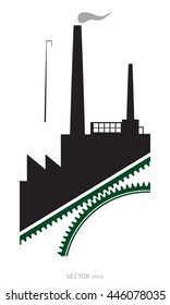  INDUSTRY Icon logo. The industrial plant. Black picture, green gear on a white background. Icon Vector EPS 10

