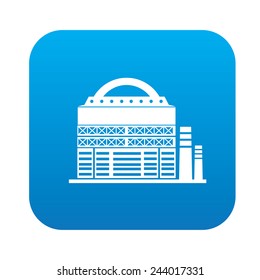 Industry icon on blue button, clean vector